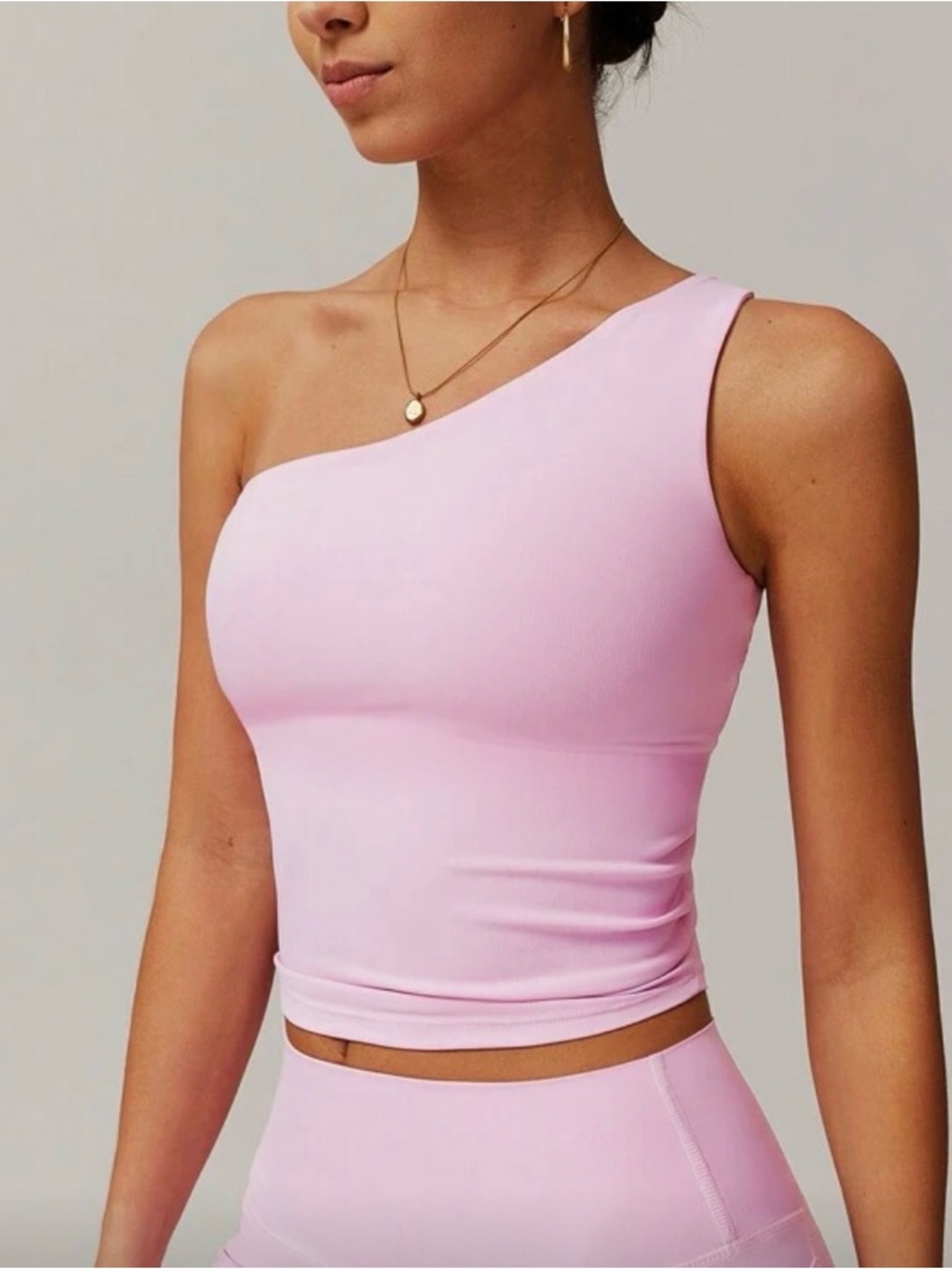 One-Shoulder Soft Pink Tank Crop Top